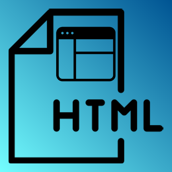 An image of an HTML document icon with a webpage icon inside of it that displays a grid
